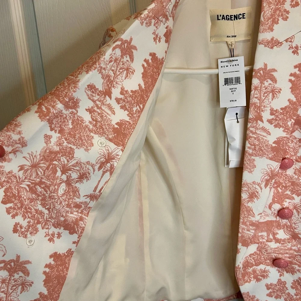 💗”L’Agence” NWT Elegant & Beautiful Pink/Cream Printed Women's Blazer Size S💖 - Picture 7 of 17